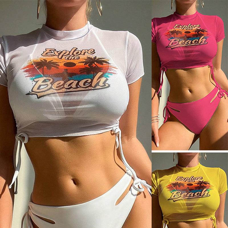 Бикини из двух частей, сексуальный купальник из трех частей, трендовый купальник S белый